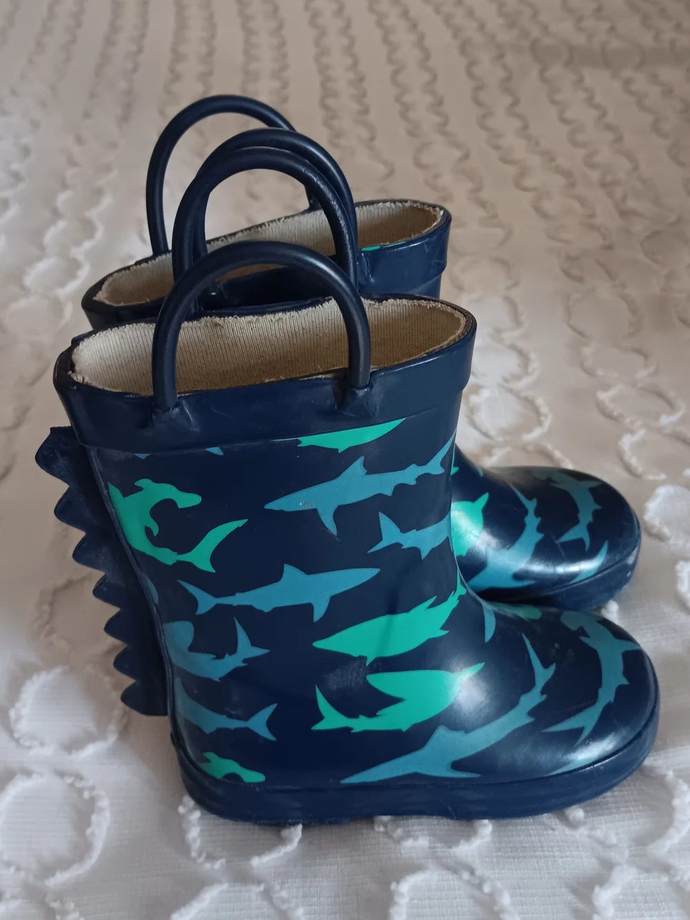 Kids Navy Shark Print Rain Boots with Handles